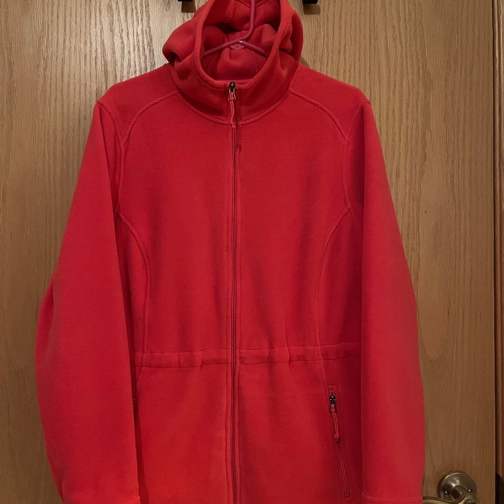 L.L.Bean Polartec Fleece Hoodie Jacket XL Tunic Length Full Zip Ruby Coral NEW